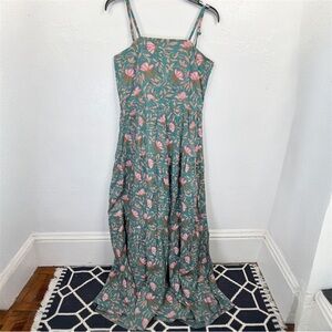 RAGA Anthro Dress Womens Size S Teal Green Pink Floral Tiered Maxi Sundress Boho